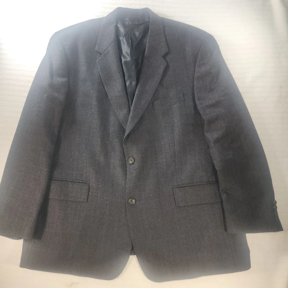 Ralph Lauren Mens 48R Charcoal Grey Herringbone Pure New Wool Sport Coat Blazer
